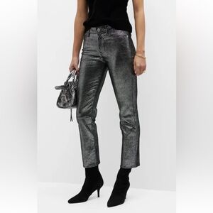 Frame Le High Straight in Gunmetal Leather Sz 28